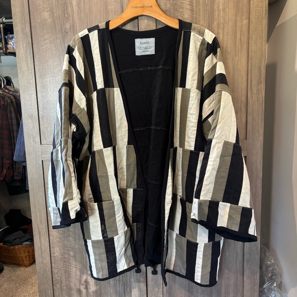 Tonle Large jacket Patchwork Black Tan Lagenlook … - image 3